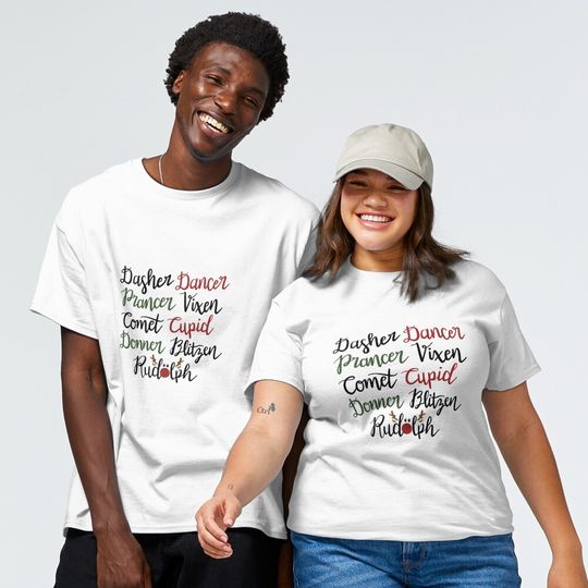 Discover Santa Claus Reinderr Names Gifts T-Shirt