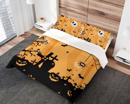 Discover Halloween Pumpkin and Spider Duvet Cover Set