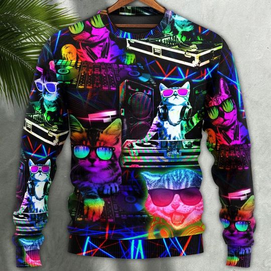 Discover Cat DJ Cool Life Ugly Christmas Sweatshirt