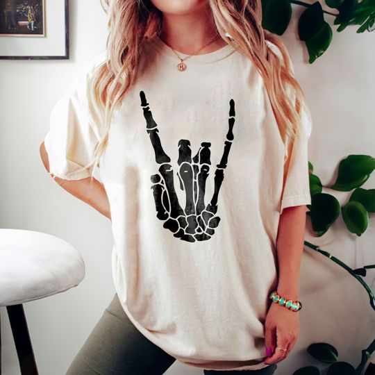 Discover Skeleton Hand Shirt, Halloween Shirt, Fall Shirt, Skeleton Halloween Shirt, Rock Shirt, Skull Shirt