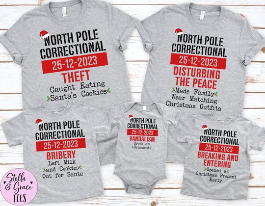 Discover Matching Family Christmas Shirts, North Pole Correctional, Funny Christmas Tshirts