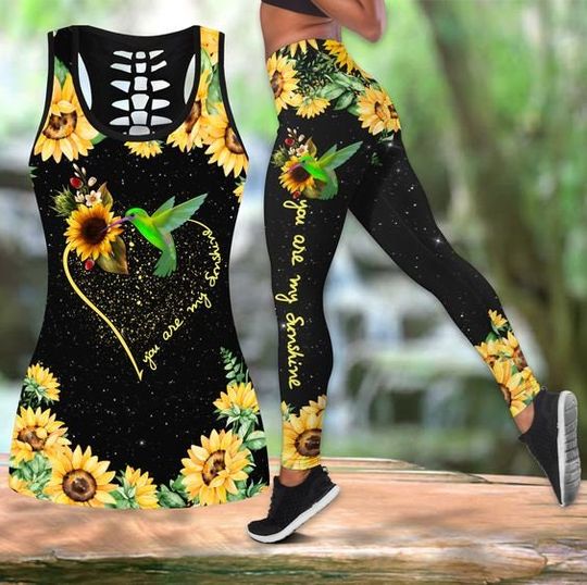 Discover You Are My Sunshine Hummingbird Hollow Tanktop Leggings Set