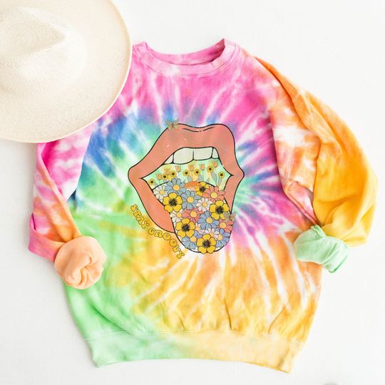 Discover Stay Groovy Sweatshirt, Tie-Dye Sweatshirt