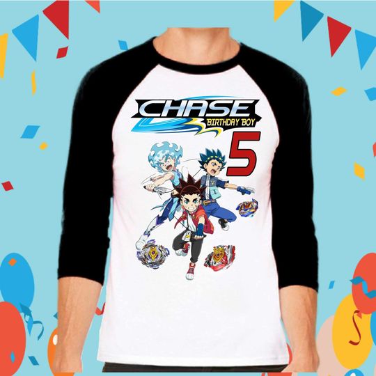 Discover Beyblade Burst Turbo kids birthday Baseball Tee