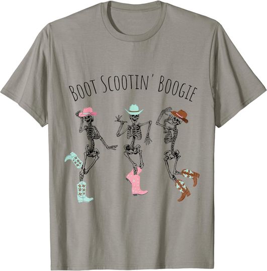 Discover Boot Scootin Boogie Skeletons Dancing Western Halloween T-Shirt