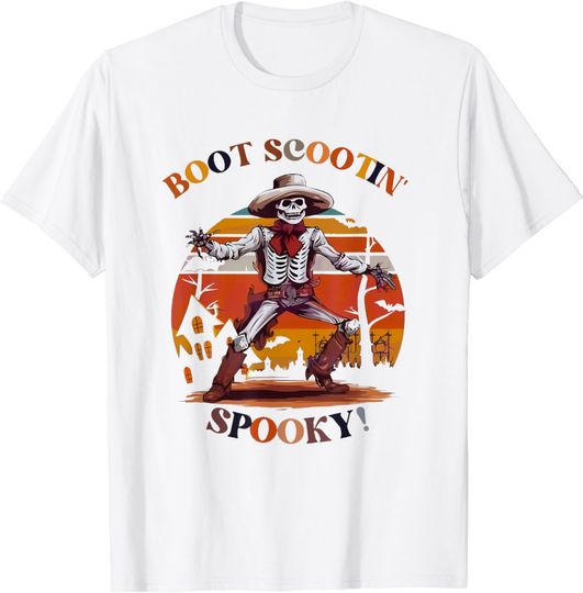 Discover Boot Scootin Boogie Skeletons Dancing Western Halloween T-Shirt