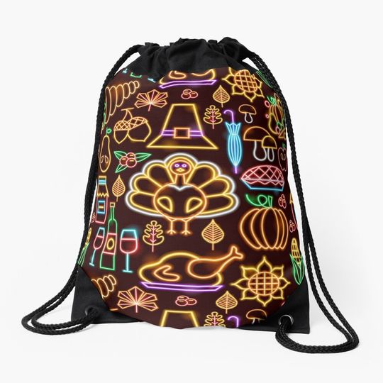 Discover Neon Thanksgiving Fall Autumn Pattern Drawstring Bag