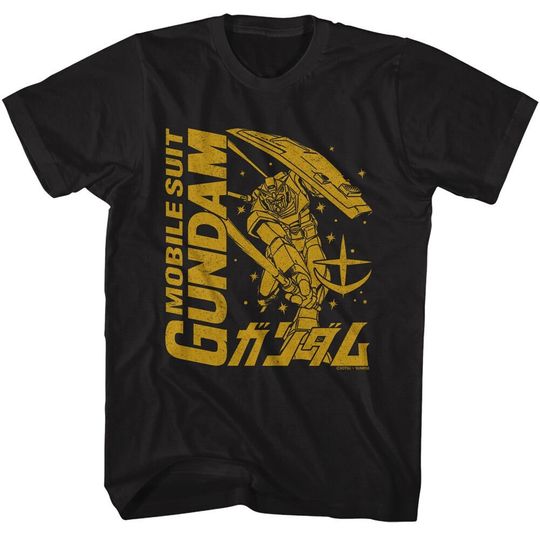 Discover Gundam Mobile Suit Yellow Logo Black Shirts