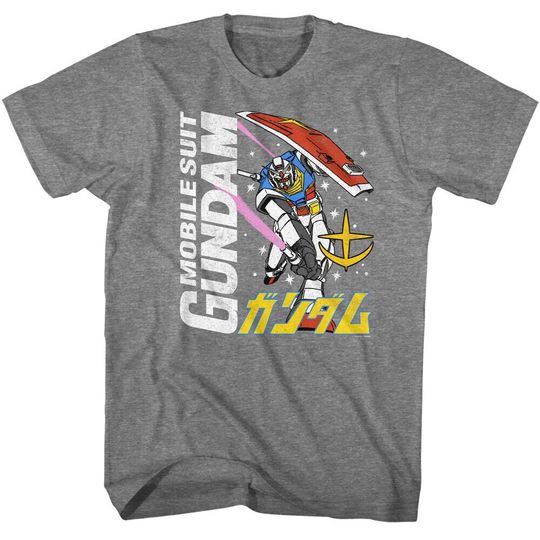 Discover Gundam Mobile Suit White Text Heather Grey Shirt