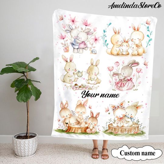 Discover Bunny Sherpa Fleece Family Blanket, Perfect for Newborns