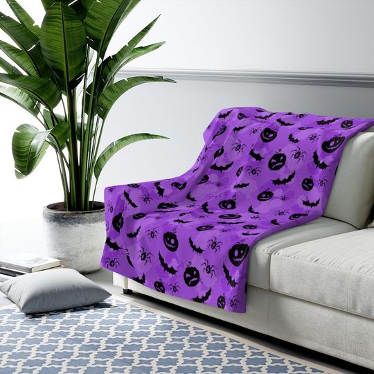 Discover Pumpkin Fleece Blanket, Halloween Blanket, Bat Blanket, Spider Blanket, Spooky Blanket,  Purple Halloween Blanket