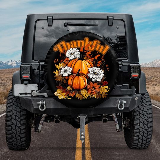 Discover Thankful Pumpkin With Flowers Spare Tire Cover