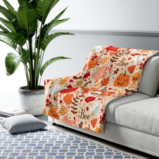 Discover Sherpa Fleece Blanket Halloween Home Decor | Spooky Season Home BBQ Cozy Warm | Skulls Pumpkins