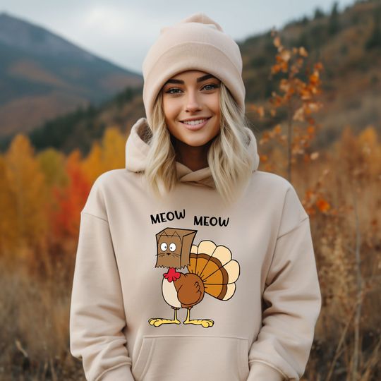 Discover Meow Meow Funny Turkey Thanksgiving Hoodie