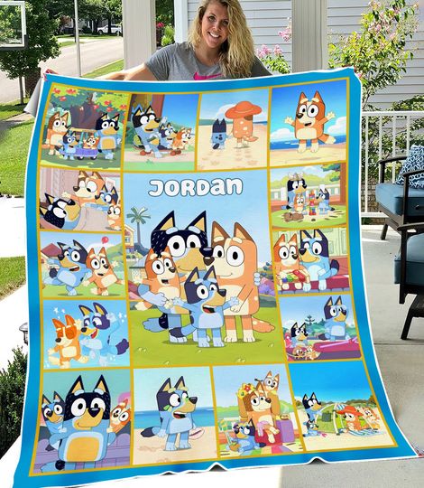 Discover Personalized Family BlueDog Birthday Fleece Blanket