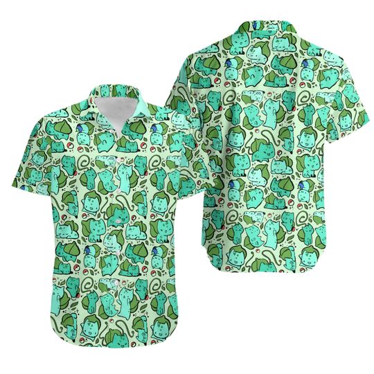 Discover PKM Hawaii Shirt, Bulbasaur Button Up Pika Summer Vacation Beach Family Shirt