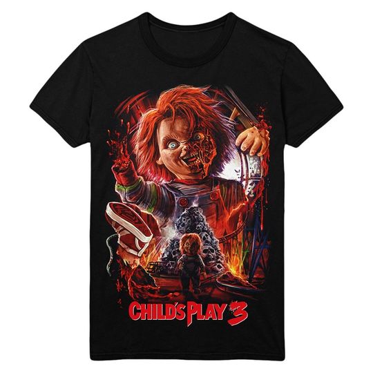 Discover Childs Play 3 Look Whos Stalking T-Shirt, Chucky Halloween Shirt, Horror Movie T shirt