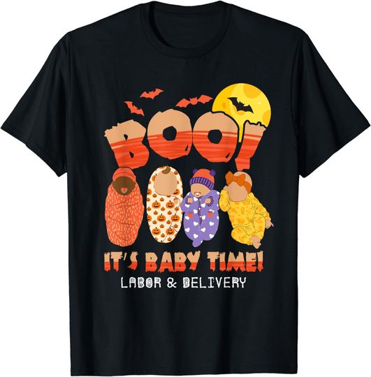 Discover Boo It's Baby Time Labor & Delivery Nurse Funny Halloween T-Shirt