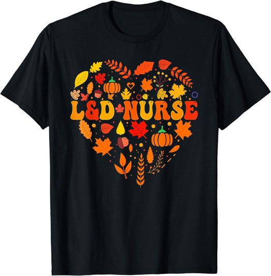 Discover Fall L&D Nurse Thanksgiving Groovy Labor And Delivery Nurse T-Shirt