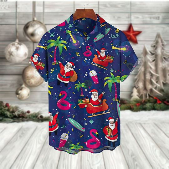 Discover Funny Santa Claus Hawaiian Shirt, Christmas Hawaii Shirt, 3D Aloha Shirt