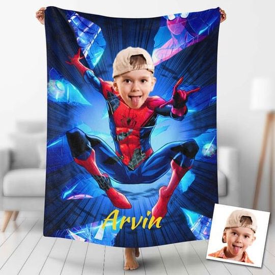 Discover Custom Blankets Personalized Photo Jumping Spider Boy Spinning Blanket