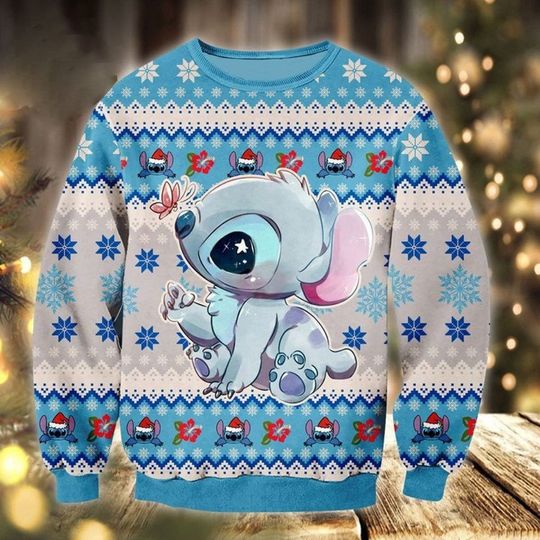 Discover Cute Blue Alien Ugly Christmas Shirt, Ohana Alien Sweater, Ugly Christmas Sweater