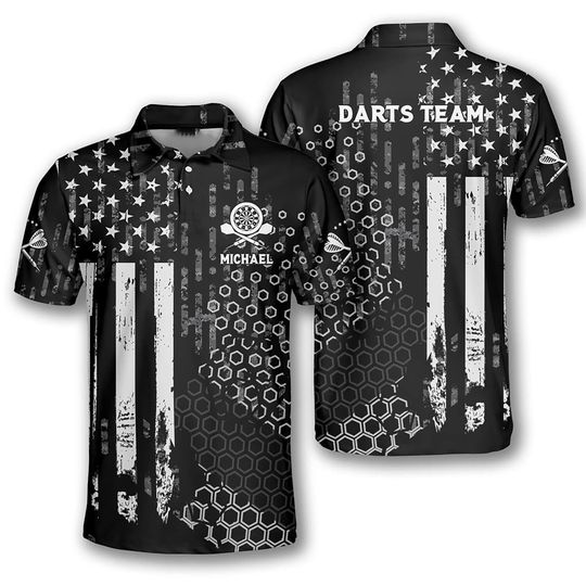 Discover US Flag Hive Pattern Custom Darts Polo Shirt