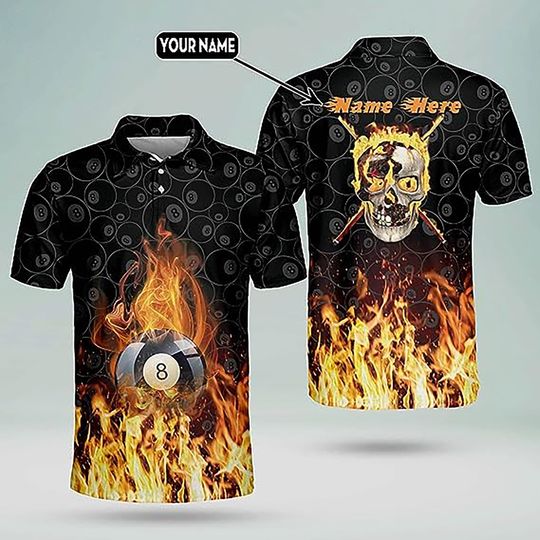 Discover Funny Skull Flame Billiard, Custom Billiard Team Polo Shirt