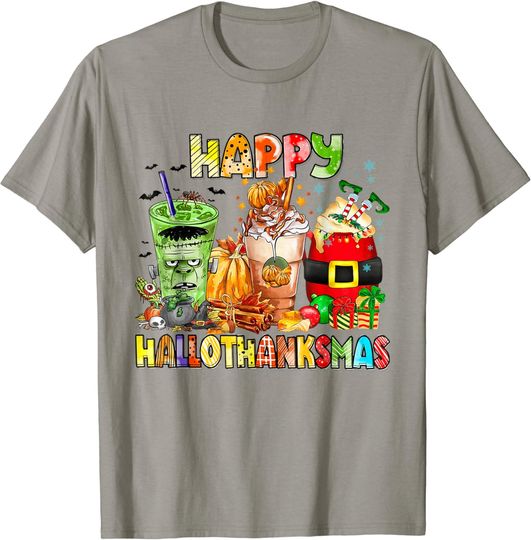 Discover Happy Hallothanksmas Coffee Halloween Thanksgiving Christmas T-Shirt