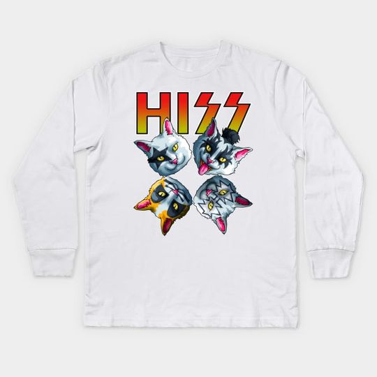 Discover HISS Funny Cat Lover Meow Kitty Rock Music Lover Kids Long Sleeve T-Shirt
