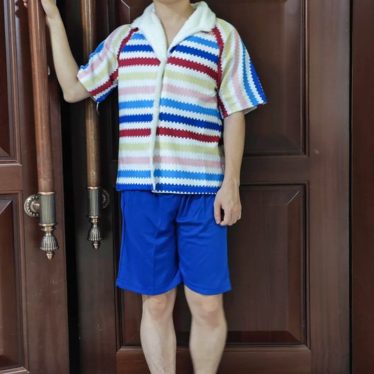 Discover Colorful Striped Hawaiian Shirt Pink Doll Movie Cosplay Costume, Men's Funny Halloween
