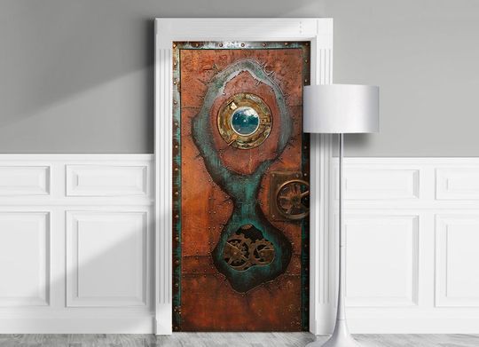 Discover Steampunk Leather Portal Self-Adhesive Door Cover Sticker
