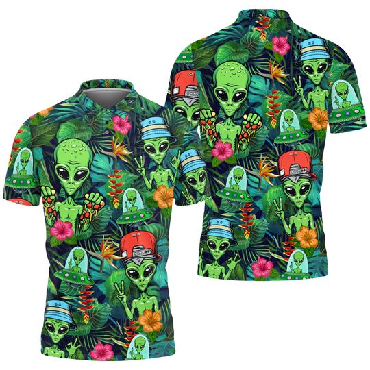Discover Alien Golf Player Tropical Golf Polo Shirt