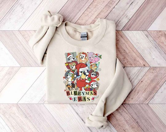 Discover In My BlueyDad Christmas Eras Sweatshirt, BlueyDad Bingo Family Merry Christmas 2023 Sweatshirt