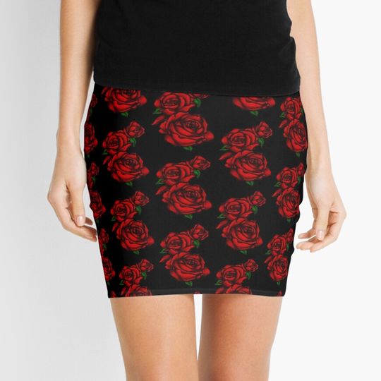 Discover Dark Red Roses Mini Skirt