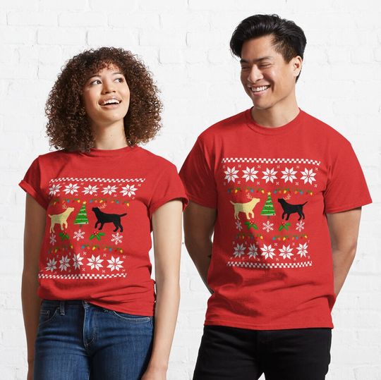 Discover Yellow and Black Labrador Ugly Christmas Pattern Classic T-Shirt