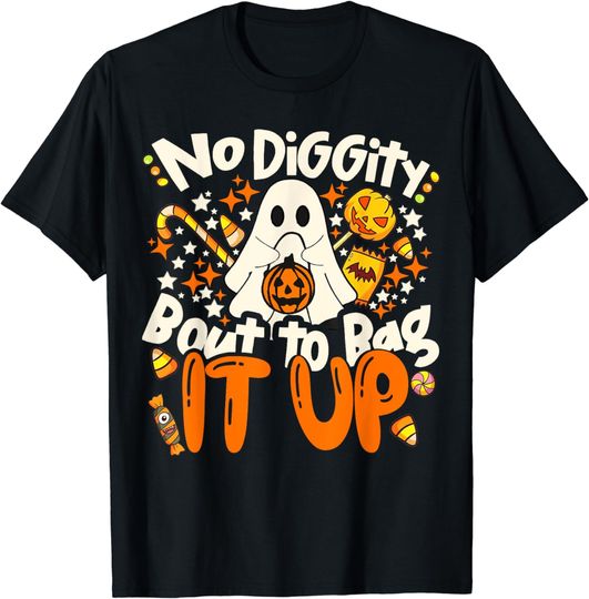 Discover No Diggity Bout To Bag It Up Cute Ghost Halloween Candy T-Shirt