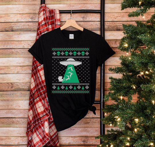 Discover Christmas alien shirt, santa sleigh and reindeer