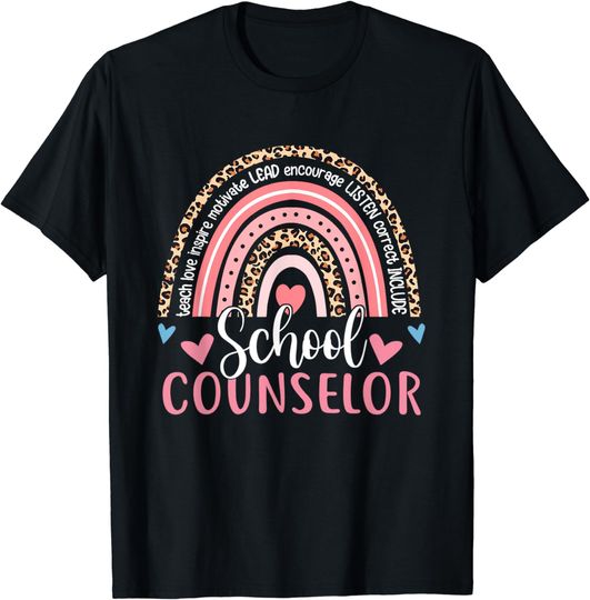 Discover Funny School Counselor Rainbow Leopard Print Counselor T-Shirt