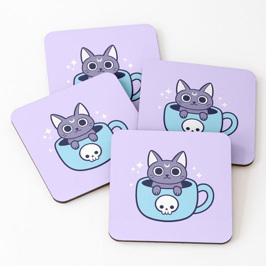 Discover Black Magic Tea Coffee Cat Nikury Coasters