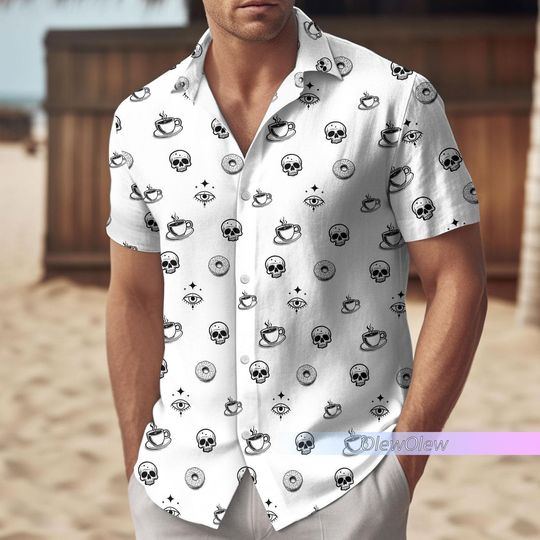 Discover Funny Donut Skull Hawaiian Shirt