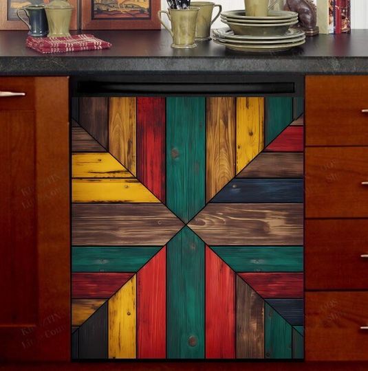 Discover Kitchen Dishwasher Cover - Colorful Wood Quilt