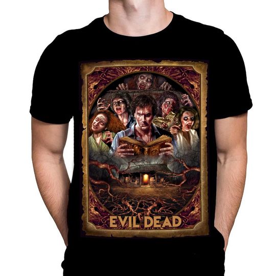 Discover Movie Art, Evil Dead Necronomicon by Peter Panyis, Black Cotton Mens T-Shirt