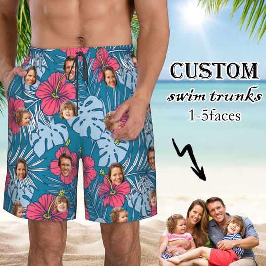 Discover Hawaii Custom Funny Swim Shorts with Faces