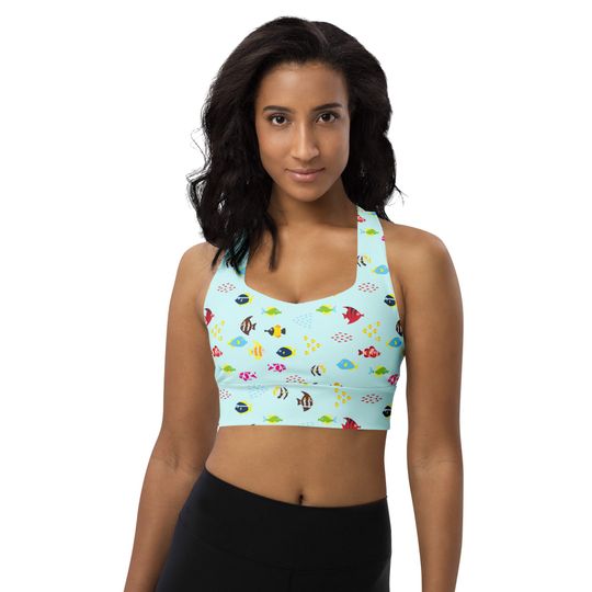 Discover Under the Sea Sports Bra, Ocean Nautical Sports Bra,Yoga Fitness Bra, Water Pattern Workout Bra