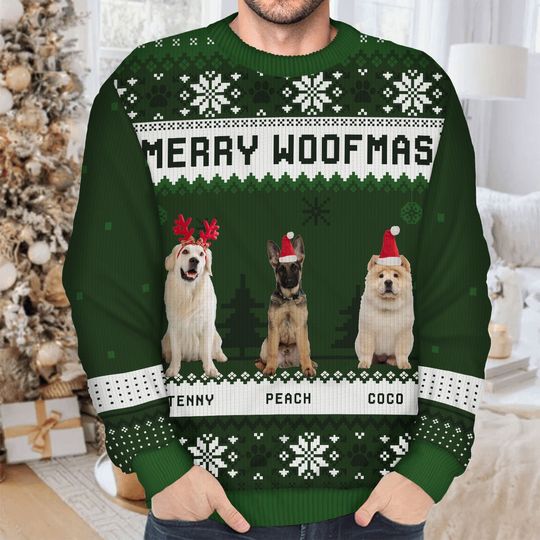 Discover Personalized Merry Woofmas Ugly Sweatshirt