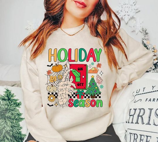 Discover Holliday Season Sweatshirt, Happy Hallothankmas Sweatshirt
