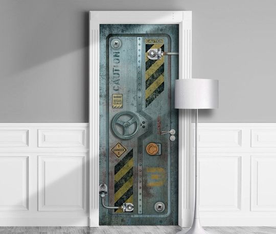 Discover Bunker, Sci-Fi Armored Spaceship Self-Adhesive Door Cover Sticker