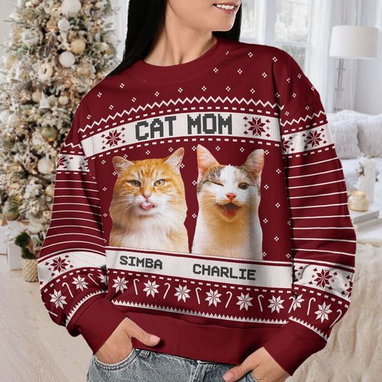 Discover Cat Mom Ugly Christmas Sweater Pictures, Custom Cat Photo Ugly Christmas Sweater