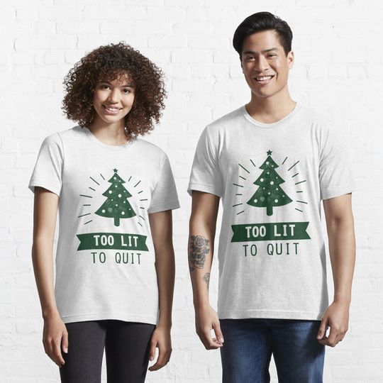 Discover Too Lit To Quit Funny Christmas Tree Shirt Essential T-Shirt